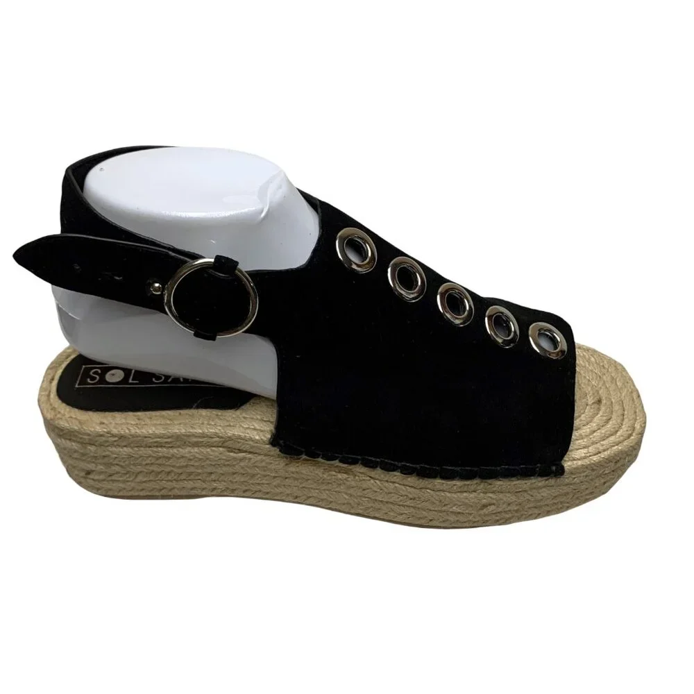 SOL SANA‎ Black Suede Jute Platform Slingback Espadrille Sandals **NWOB